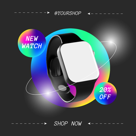 Offer Discounts on New Smart Watches on Black Instagram ADデザインテンプレート