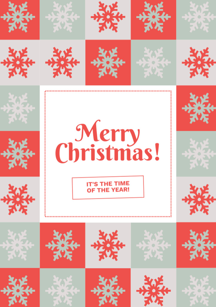 Christmas Greetings with Snowflake Pattern Postcard A5 Vertical Design Template