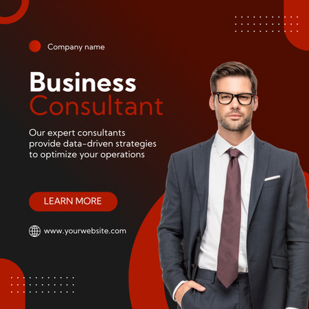 Services of Business Consultant with Photo of Businessman LinkedIn post Design Template