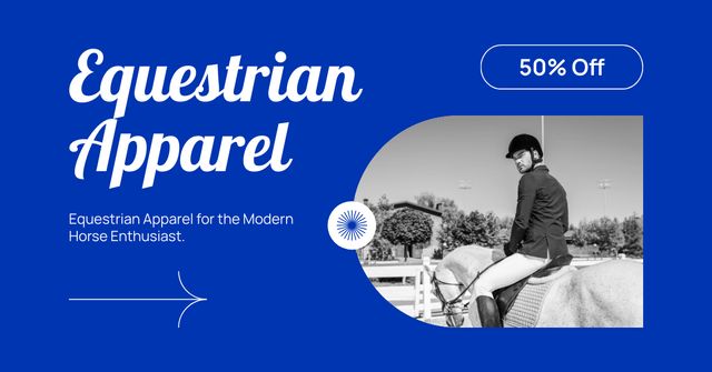 Platilla de diseño Sleek Horse Riding Apparel Offer At Half Price Facebook AD