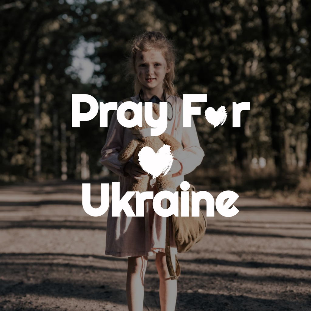 Pray For Ukraine Phrase on Background of National Flag Instagram – шаблон для дизайна