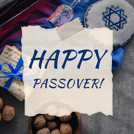 Passover Greeting with Matzo and Wine Instagram Design Template