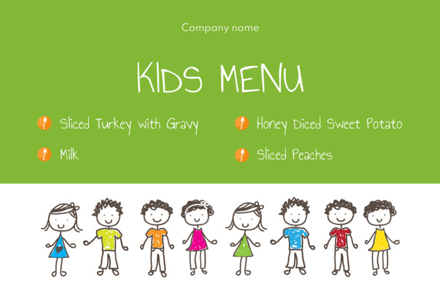 School Food Ad with Offer of Kids Menu Label Modelo de Design