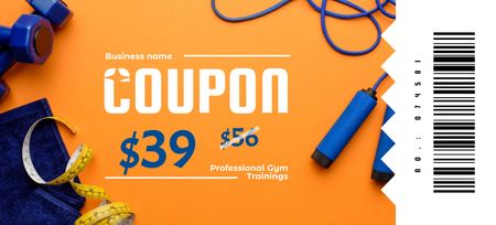 Szablon projektu Professional Gym Trainings Ad with Sport Equipment Coupon 3.75x8.25in