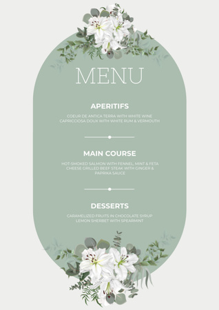 Elegant Floral Green Wedding Menu – шаблон для дизайну