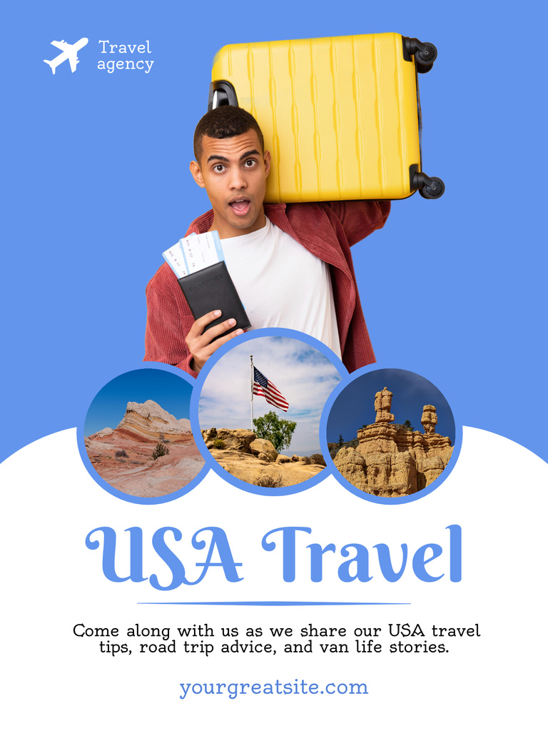 Inspiring Tour Package Offer Around USA Poster US Tasarım Şablonu