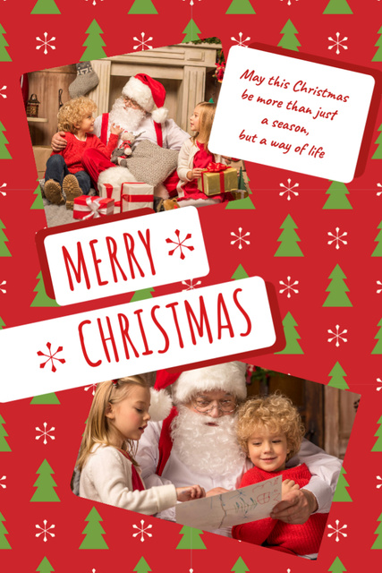 Cheerful Christmas Wishes And Salutations With Kids and Santa Postcard 4x6in Vertical – шаблон для дизайна