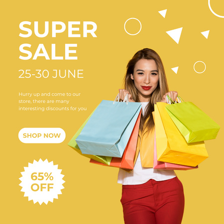 Sale Announcement of New Collection with Attractive Girl with Bags Instagram Design Template