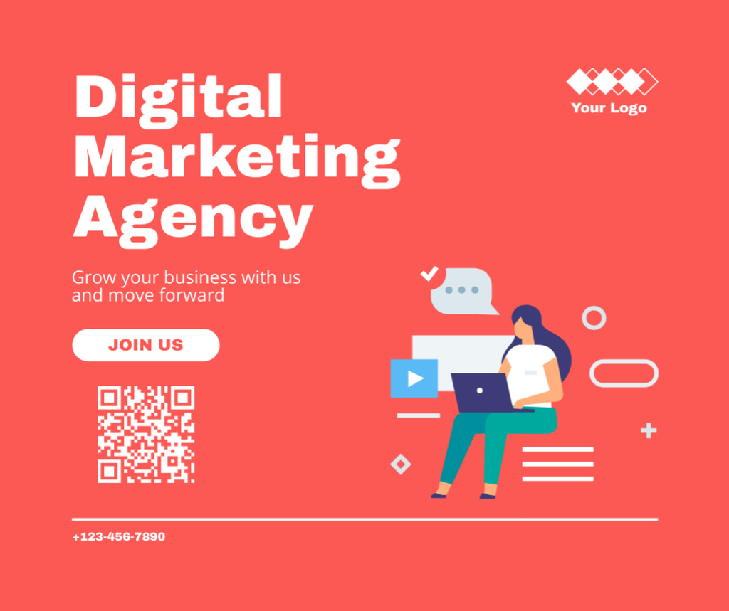 Digital Marketing Agency Ad on Red Facebook Πρότυπο σχεδίασης