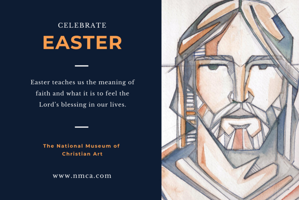 Ontwerpsjabloon van Postcard 4x6in van Easter Day Celebration With Christ's Sketch Portrait