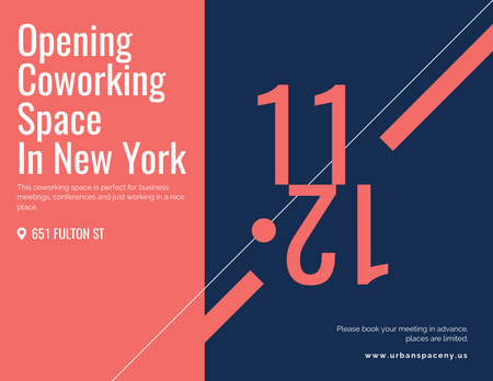 Coworking Opening Minimalistic Announcement in Blue and Red Flyer 8.5x11in Horizontal Design Template