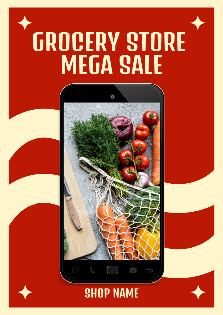 Vegetables And Greens In Net Bag Sale Offer Poster Tasarım Şablonu
