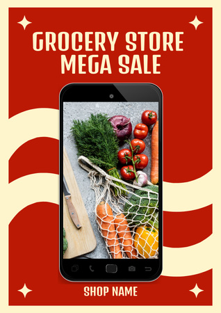 Vegetables And Greens In Net Bag Sale Offer Poster Design Template