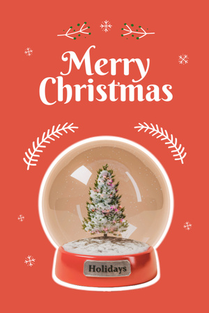 Template di design Christmas Greetings with Cute Twings and Glass Ball Postcard 4x6in Vertical