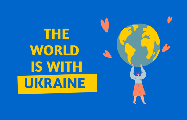 The World is With Ukraine Phrase in Blue Flyer 5.5x8.5in Horizontal Πρότυπο σχεδίασης