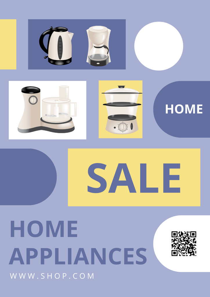 Collage of Household Goods on Violet Poster Πρότυπο σχεδίασης