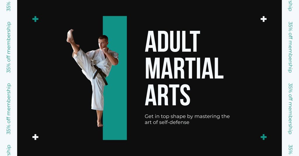 Adult Martial Arts Ad with Fighter in Position Facebook AD Šablona návrhu