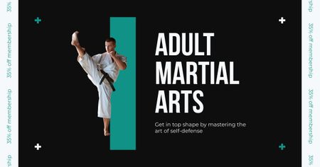 Template di design Annuncio di arti marziali per adulti con combattente in posizione Facebook AD