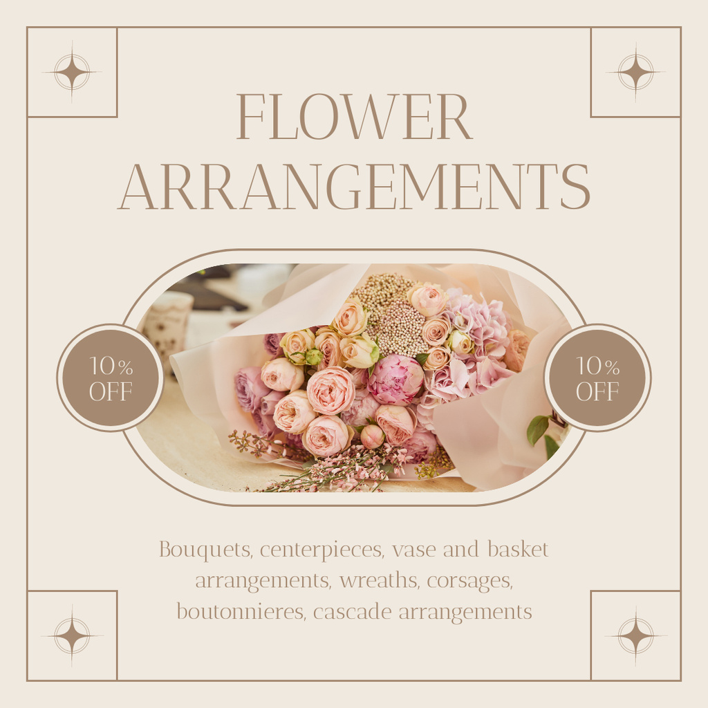 Szablon projektu Discount on Floral Arrangement with Bouquet in Pastel Colors Instagram