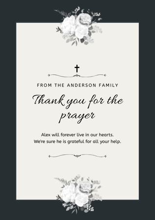 Funeral Thank You Card with Flowers and Cross Postcard A5 Vertical Design Template