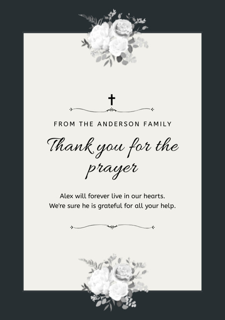 Funeral Thank You Card with Flowers and Cross Postcard A5 Vertical Šablona návrhu