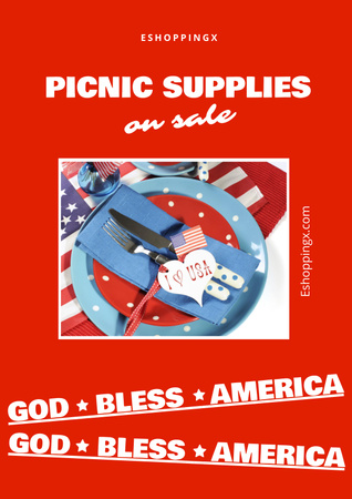 Picnic Supplies Sale on USA Independence Day Poster Šablona návrhu
