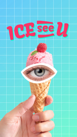 Funny Illustration with Human Eye on Ice Cream Instagram Story Tasarım Şablonu