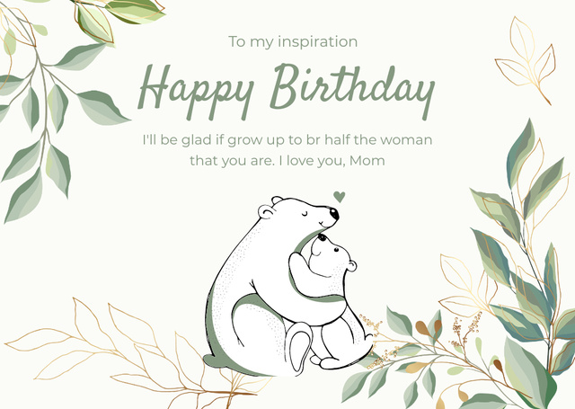 Cute Happy Birthday with Cartoon Bears Card Design Template