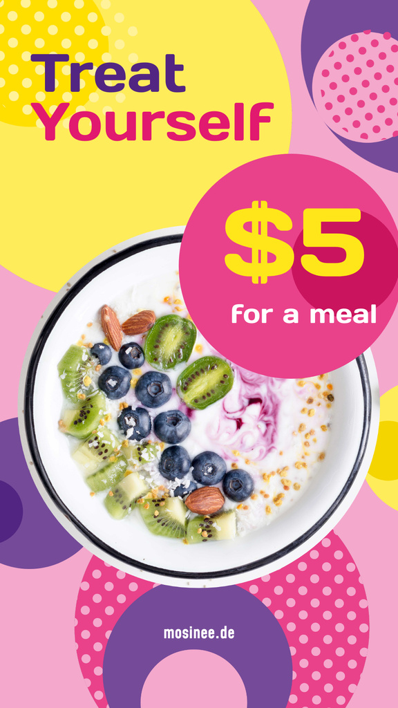 Healthy Breakfast Meal with Cereals and Berries Instagram Story Modelo de Design