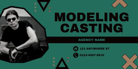 Casting Models with Black and White Photo of Guy Twitter Design Template
