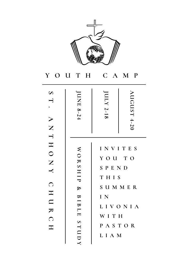 Plantilla de diseño de Minimalistic Timetable Of Activities For Youth Religion Camp Flyer A6 