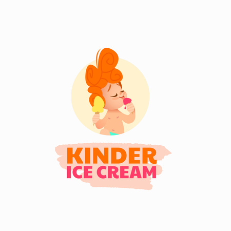 Cute Baby with Ice Cream Logo Design Template
