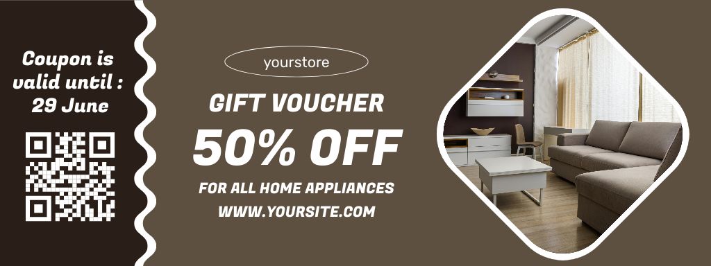Household Goods Gift Voucher Brown Coupon Design Template