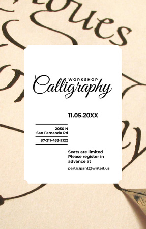 Ontwerpsjabloon van Invitation 4.6x7.2in van Kalligrafie Workshop Aankondiging Aquarelbloemen