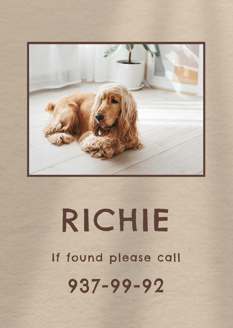 Cute Dog Missing Announcement on Beige Flyer A6 Design Template