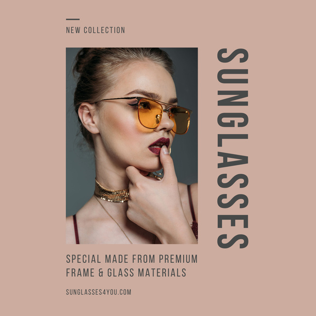 Young Woman in Sunglasses for Eyewear Ad Instagram Design Template