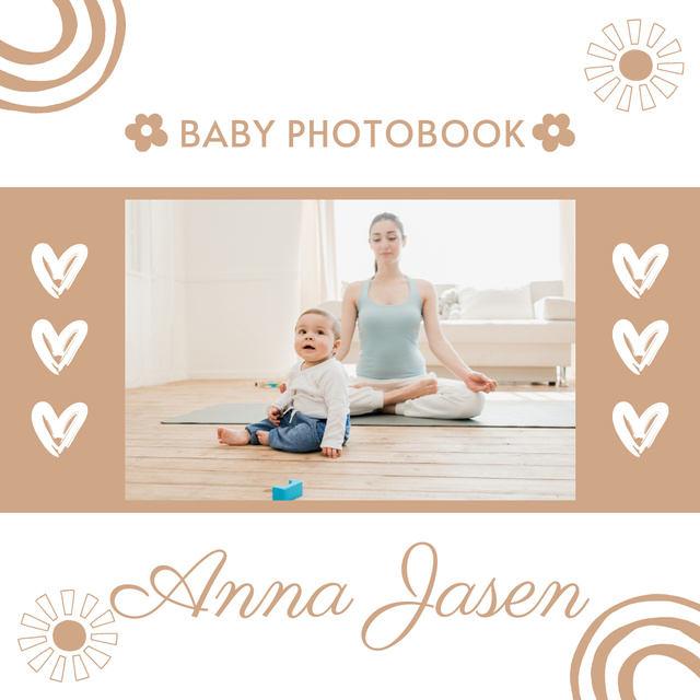 Designvorlage Photos of Baby and Mom in Lotus Pose für Photo Book