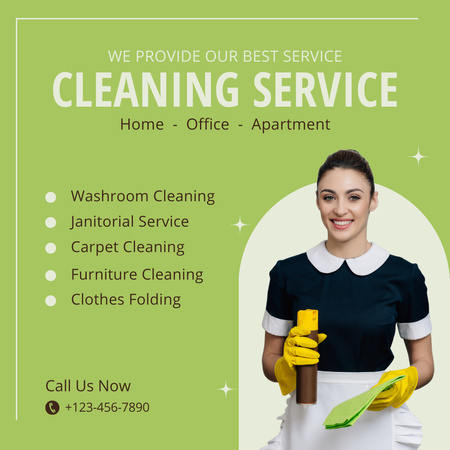 Ontwerpsjabloon van Instagram AD van Cleaning Services Offer with Smiling Woman