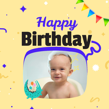 Happy Birthday For Baby With Foam And Confetti Animated Post Tasarım Şablonu