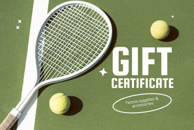 Tennis Supplies and Accessories Gift Certificate – шаблон для дизайну