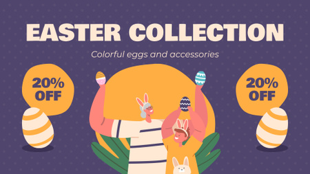 Pääsiäiskokoelman mainos, jossa on tarjolla värikkäitä munia ja tarvikkeita FB event cover Design Template