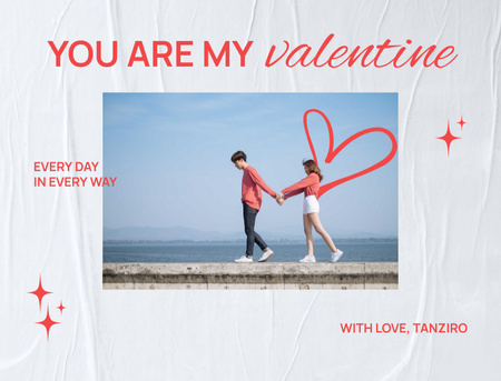 Cute Valentine's Day Holiday Greeting with Young Couple in Love Postcard 4.2x5.5in – шаблон для дизайну