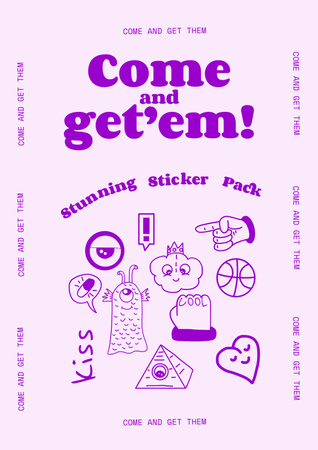 Sticker Pack Ad with Funny Characters Poster tervezősablon