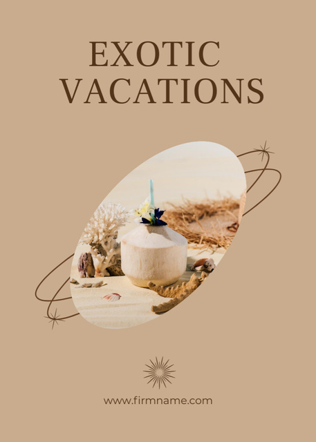 Designvorlage Exotic Vacations Offer with Cocktail on Beige für Postcard 5x7in Vertical