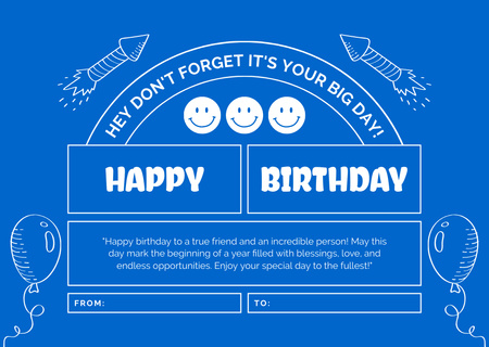 Happy Birthday Wishes with Balloon Sketches on Blue Card Design Template