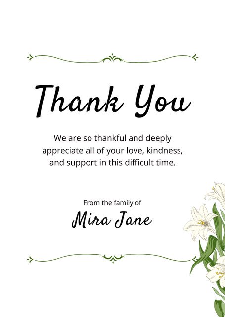 Funeral Thank You Card with Flowers Bouquet Postcard A6 Verticalデザインテンプレート