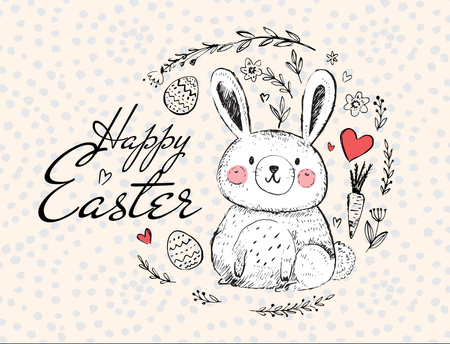 Happy Easter Greeting with Cute Bunny in Wreath Postcard 4.2x5.5in Design Template