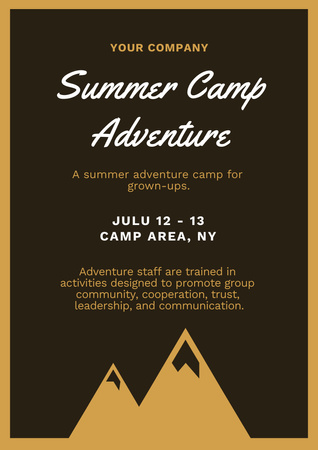 Kalandos nyári tábor bejelentése hegyekkel Poster A3 tervezősablon