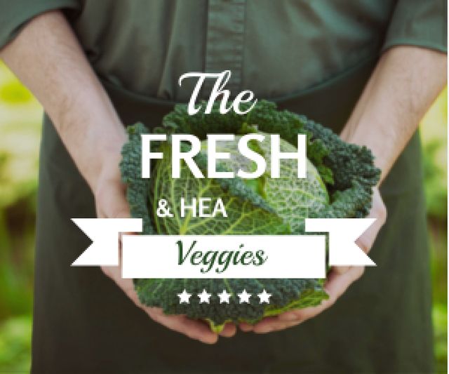 Healthy Food Farmer Holding Green Cabbage Medium Rectangle Tasarım Şablonu