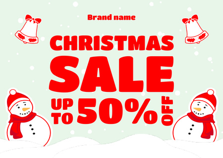 Christmas Sale Offer Illustrated with Red Snowmen Card – шаблон для дизайну